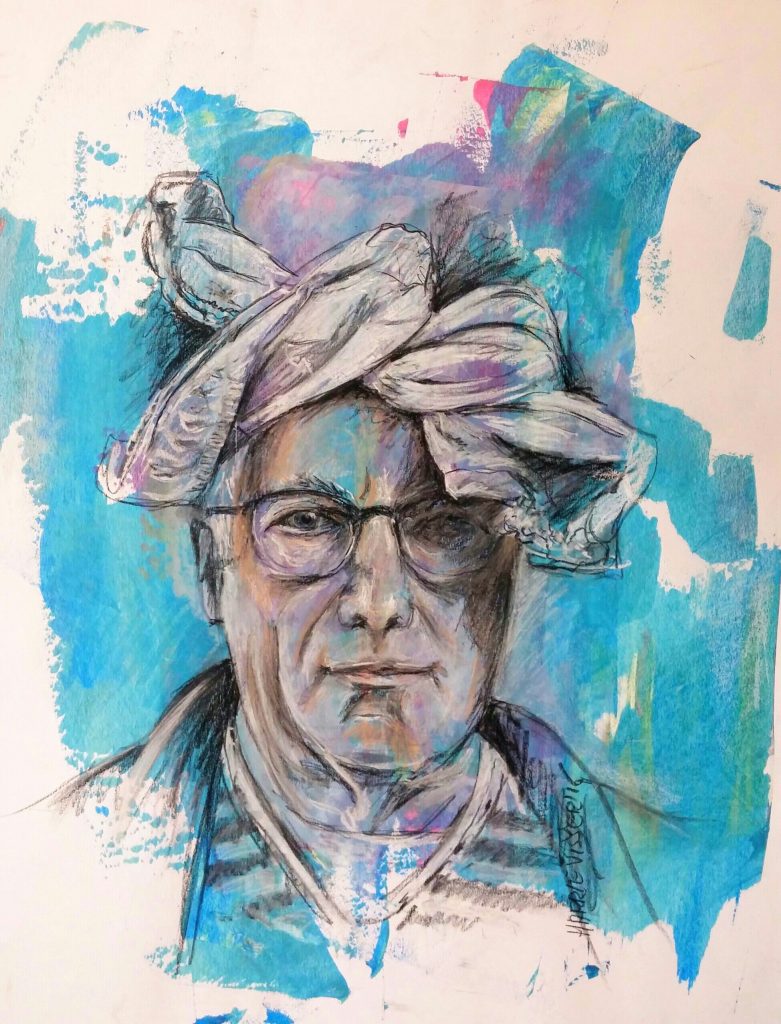 Expressief zelfportret van kunstenaar Harrie Visser in kleur