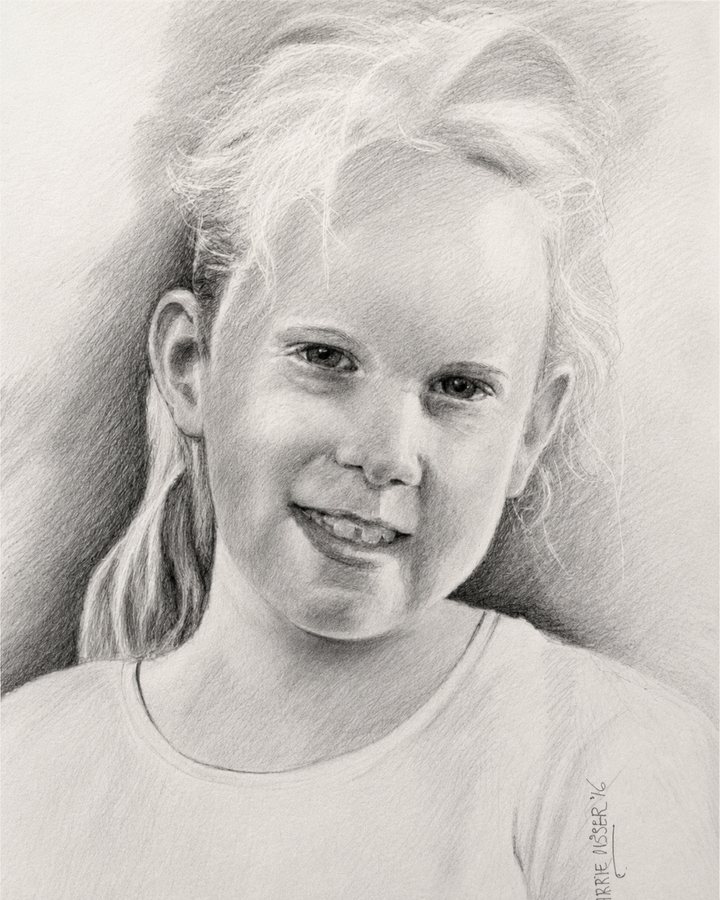 Getekend portret van een lachend blond meisje